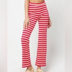 NWT L*Space Revolve Paloma Pants Pink Red Striped Flare Elastic Waist Size Small